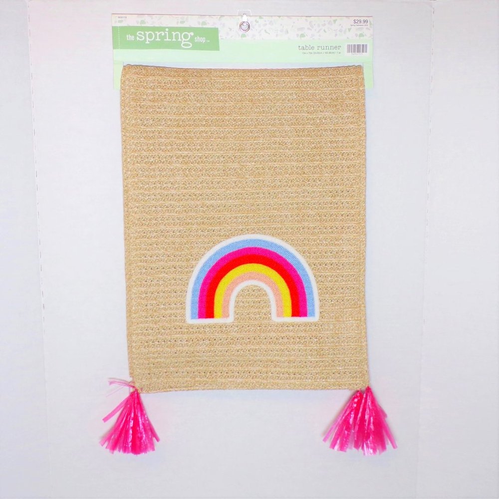 The Spring Shop Rainbow Table Runner Brown Pink Tassels Festive Tableware 72"